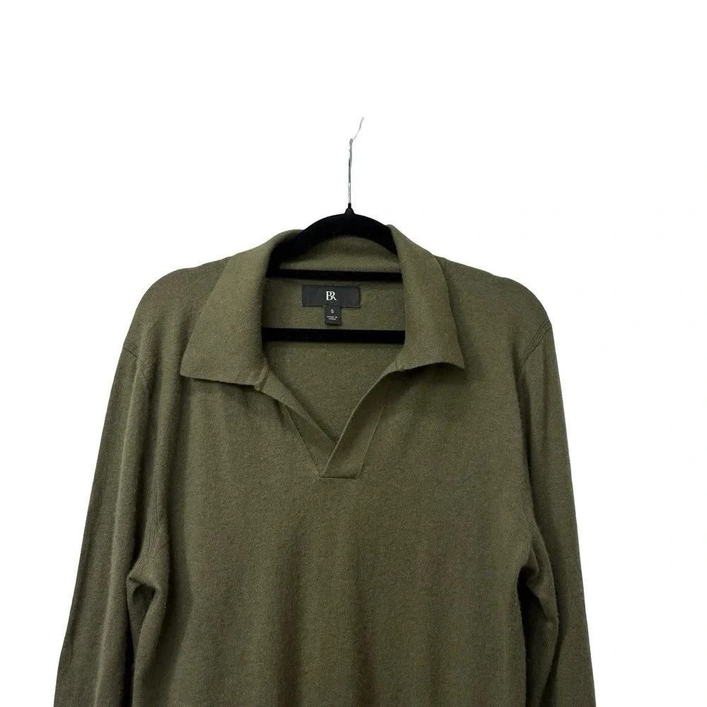 Banana Republic Green Polo Open Collar Cashmere Silk Sweater Size Small Men's